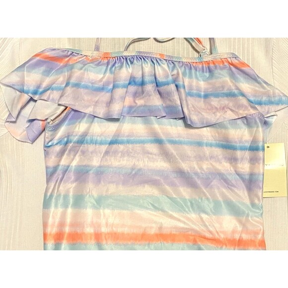 LUCKY BRAND Sz L (12/14) Big GIRLS Swimsuit 1 PC RUFFLE Striped Off Shoulder NEW - Picture 5 of 8